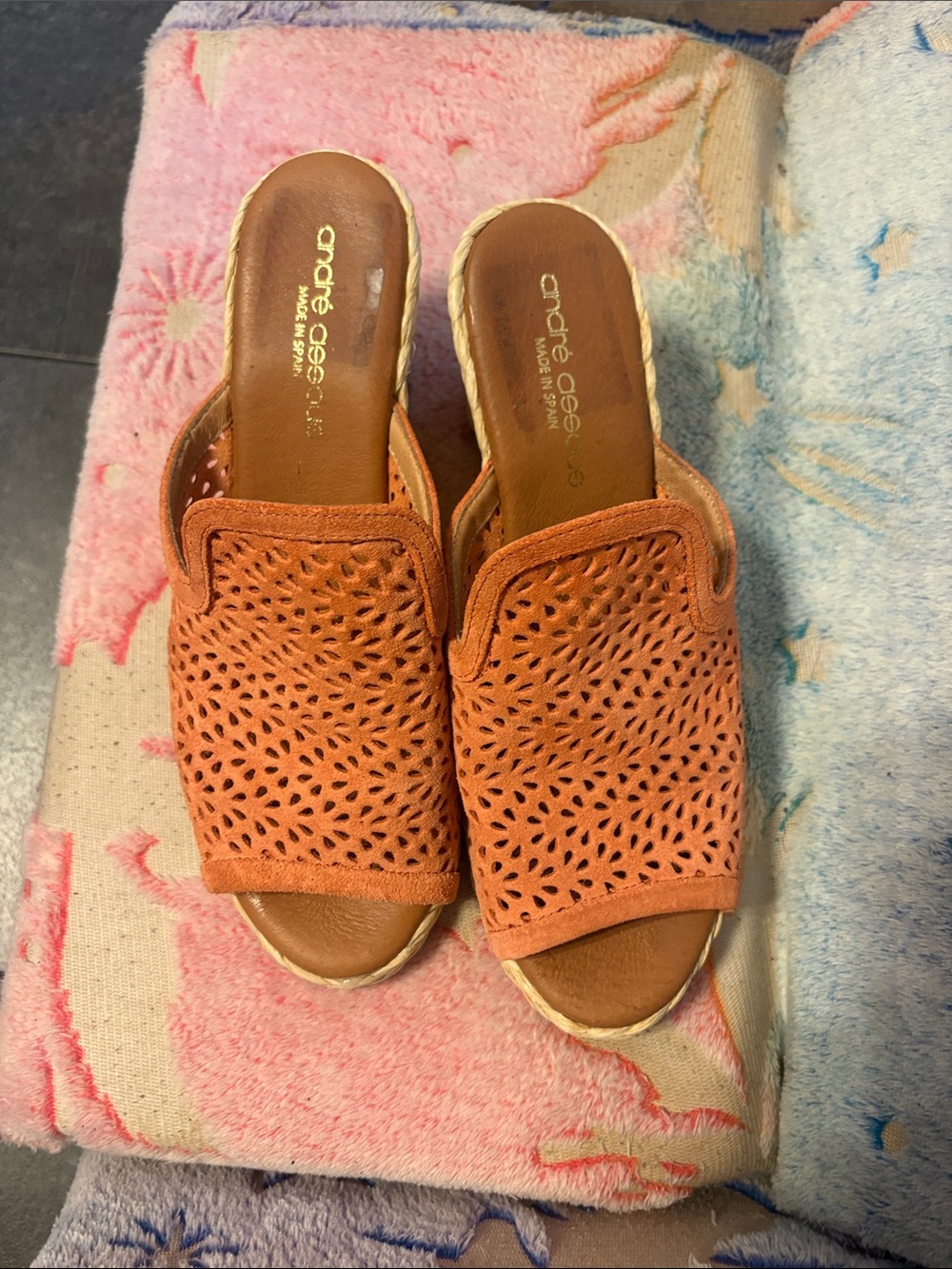 Andre Assous Rust Perforated Suede Slide Mules